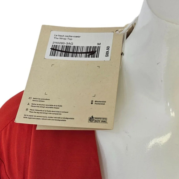 Frank & Oak Womens The Wrap Top Orange Size Medium NWT Viscose Tie Waist - Picture 3 of 7
